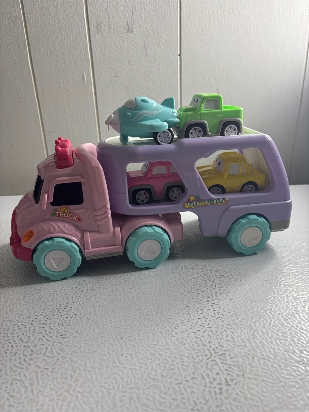 Pastel Kids Car Carrier Playset - Pink and Purple - Happy Journey Kids Truck